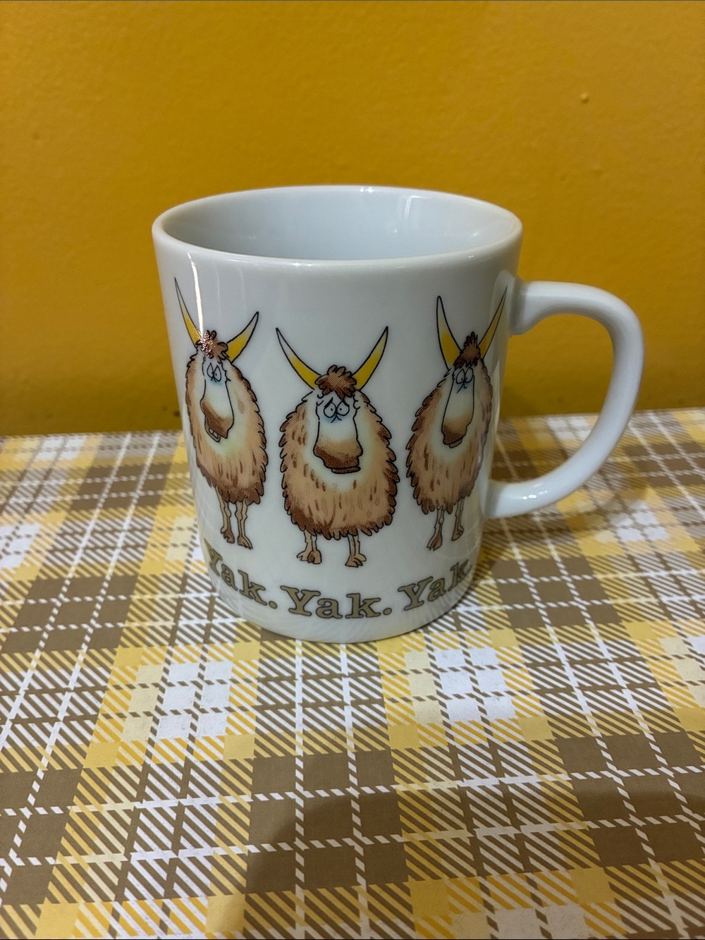 Ceramic Yak Pattern Coffee Mug in White and Yellow